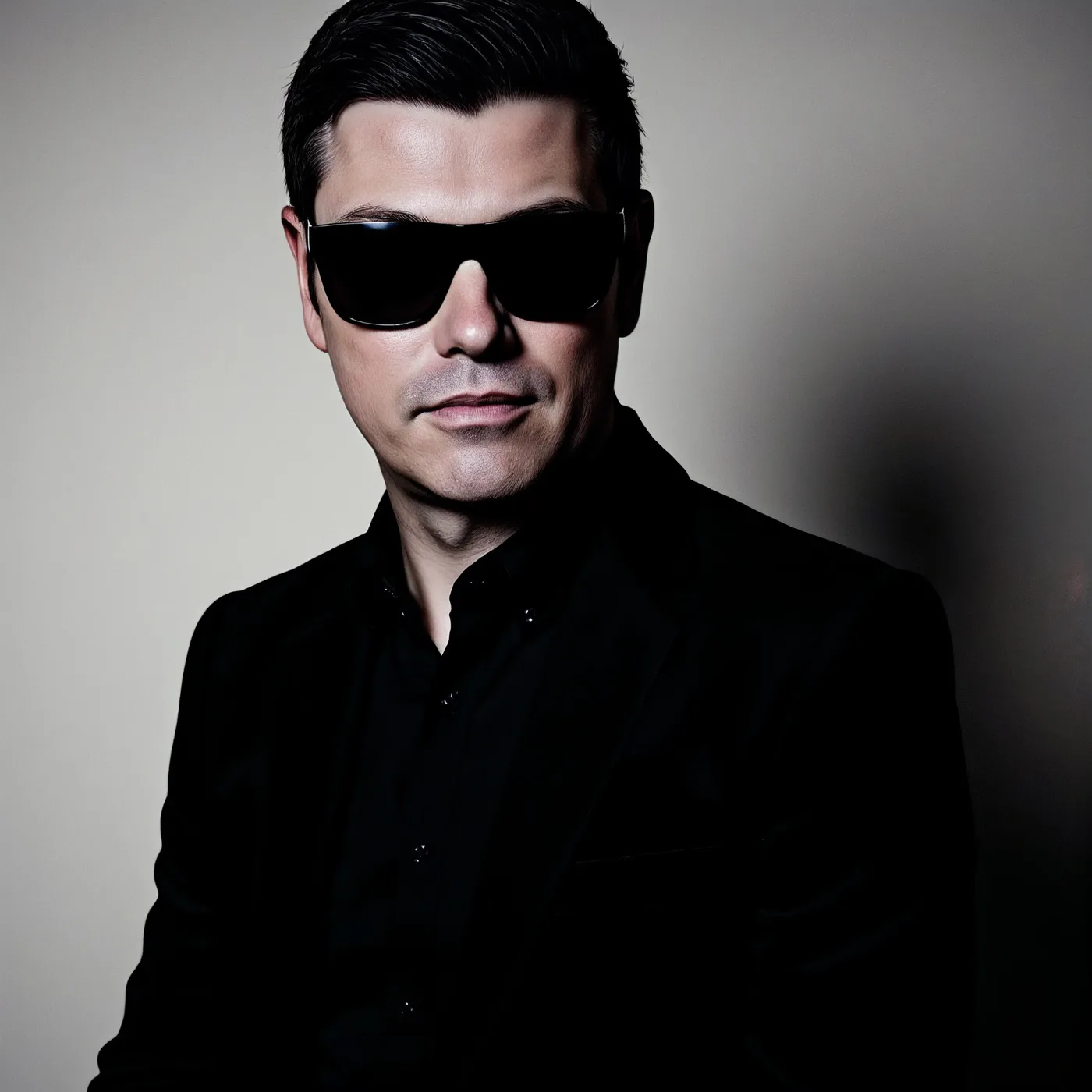 Elektrik Disko wearing a black suit and sunglasses