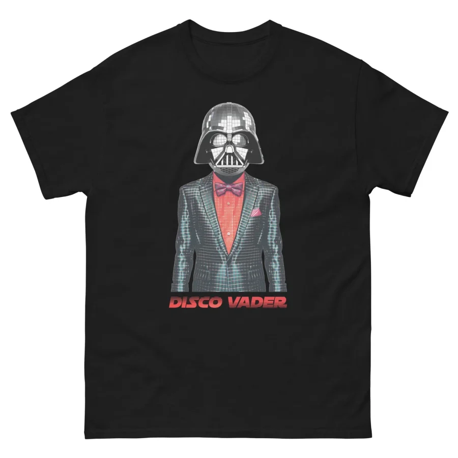 Black Disco Vader graphic T-shirt, front view