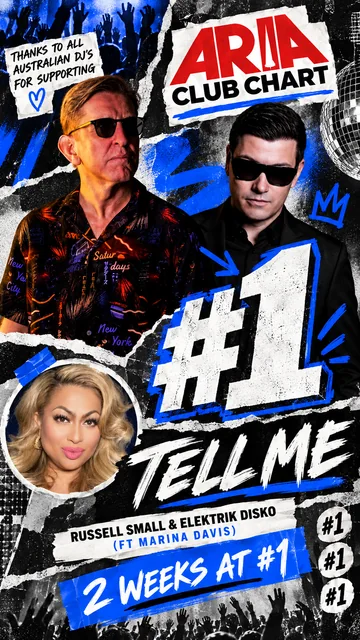 Tell Me by Russell Small and Elektrik Disko featuring Marina Davis, two weeks at number one on the ARIA Club Chart